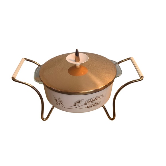 Vintage Pink Metal 595 Pyrex Casserole Copper Wheat Design - Picture 7 of 8